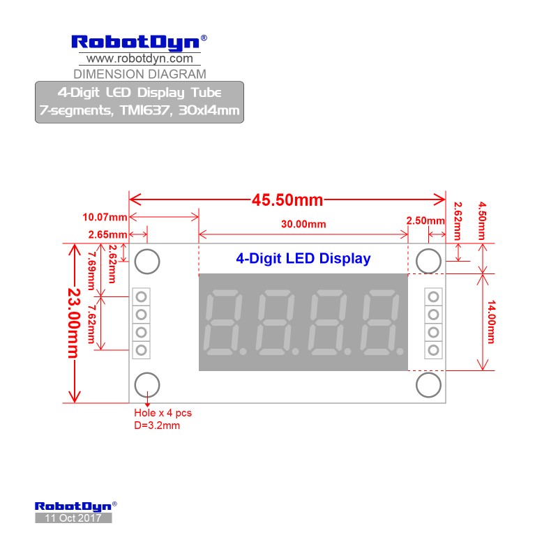 Robotdyn Affichage Led Jaune Chiffres Segments Tm X Mm